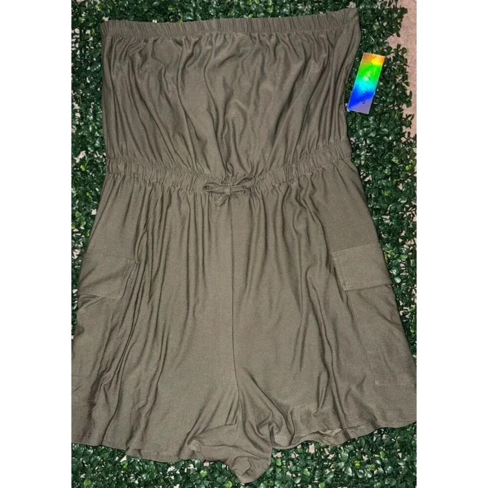 XL Derek Heart olive green strapless jumpsuit with pockets NEW